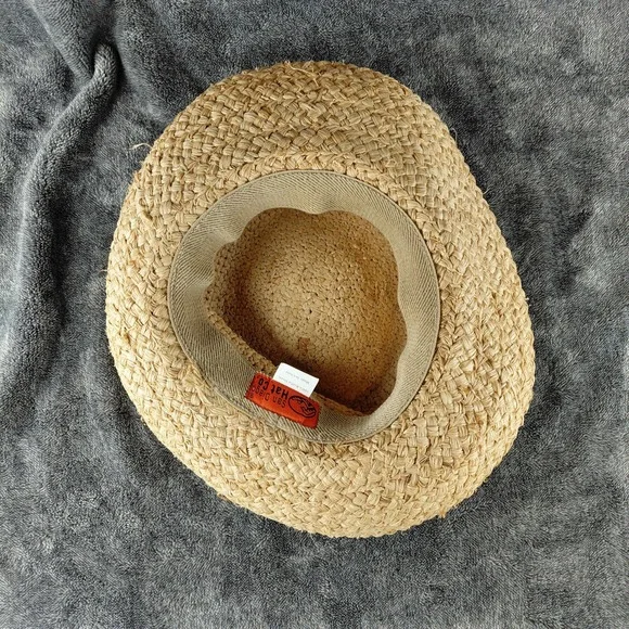 San Diego Hat Co Womens Raffia Straw Boater Hat Natural Tan Black Ribbon Band - Picture 6 of 7